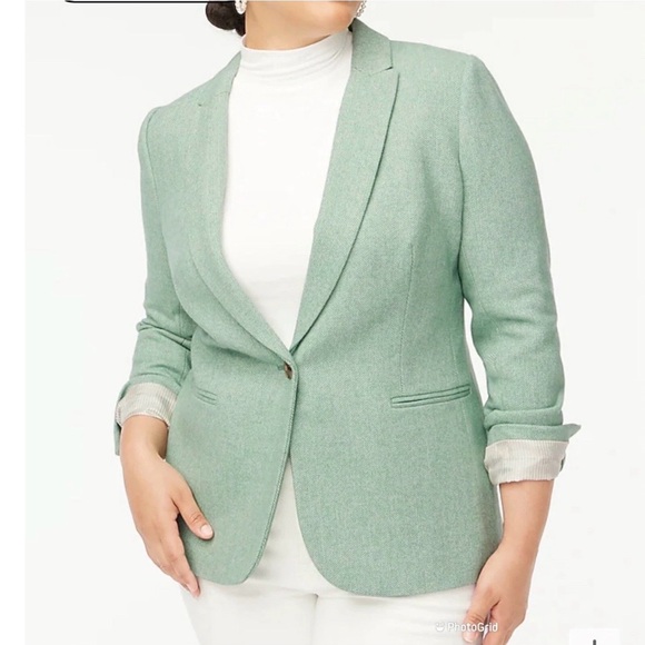 J. Crew Jackets & Blazers - J. Crew Green Herringbone Wool Blend Holland Single Button Blazer Women’s 12